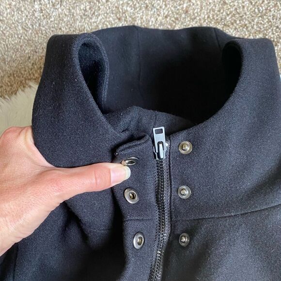 J. Crew Melton Wool Coat Black Hooded Zip Front Womens Size 4P - Picture 6 of 10